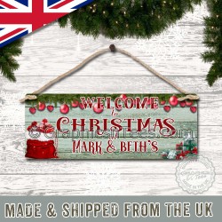 Personalised  Welcome To Christmas Door Sign Personalized House Name Plaque Wood Effect